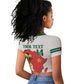Morocco Football Custom Raglan Cropped T shirt Atlas Lions Champions African White Islamic Pattern