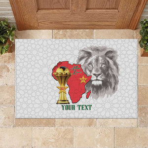 Morocco Football Custom Rubber Doormat Atlas Lions Champions African White Islamic Pattern