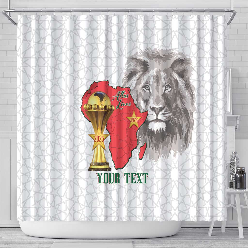 Morocco Football Custom Shower Curtain Atlas Lions Champions African White Islamic Pattern