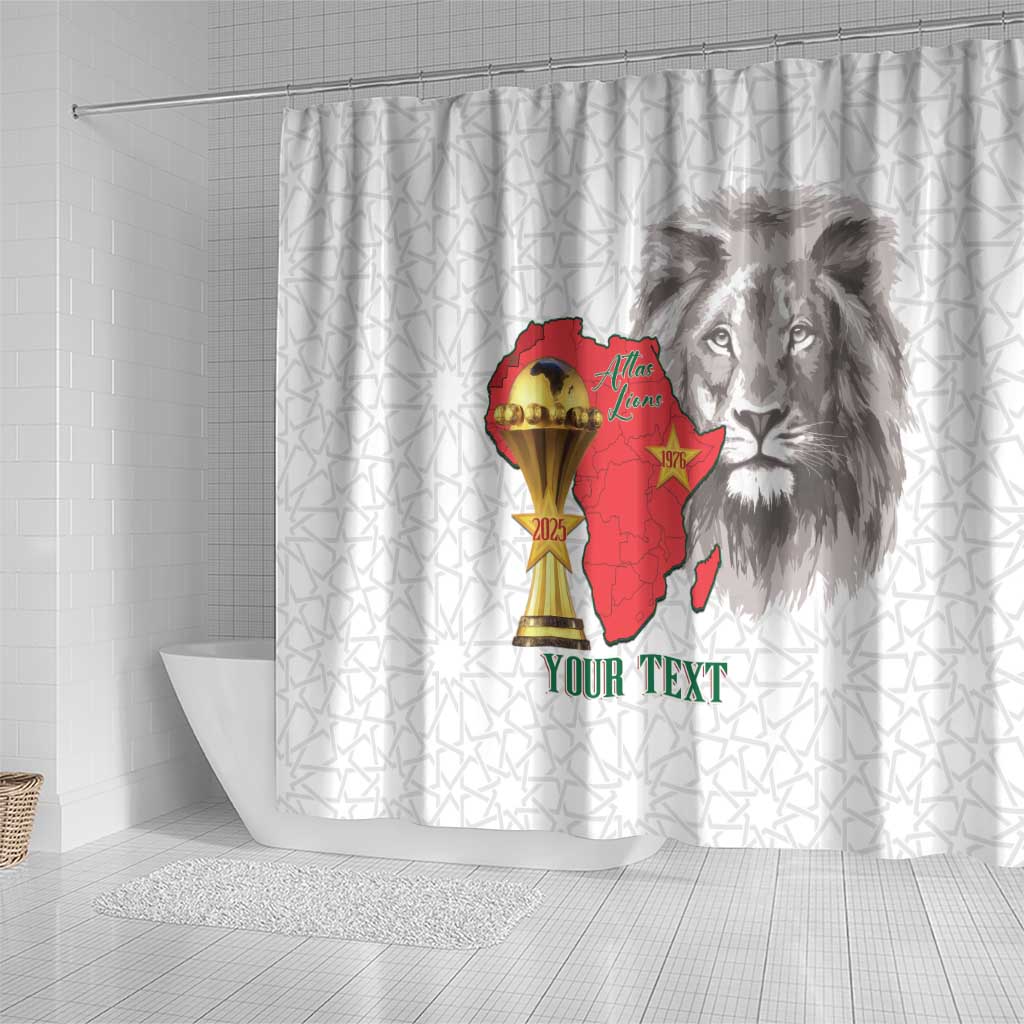 Morocco Football Custom Shower Curtain Atlas Lions Champions African White Islamic Pattern