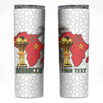 Morocco Football Custom Skinny Tumbler Atlas Lions Champions African White Islamic Pattern