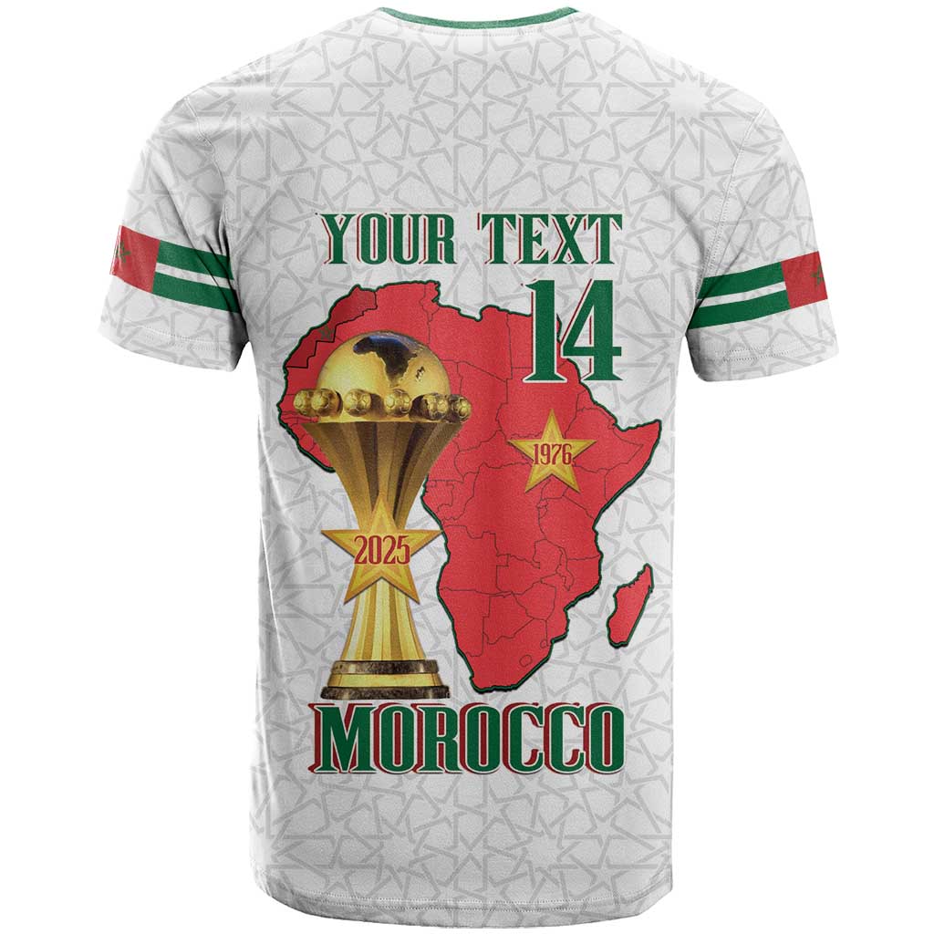 Morocco Football Custom T shirt Atlas Lions Champions African White Islamic Pattern