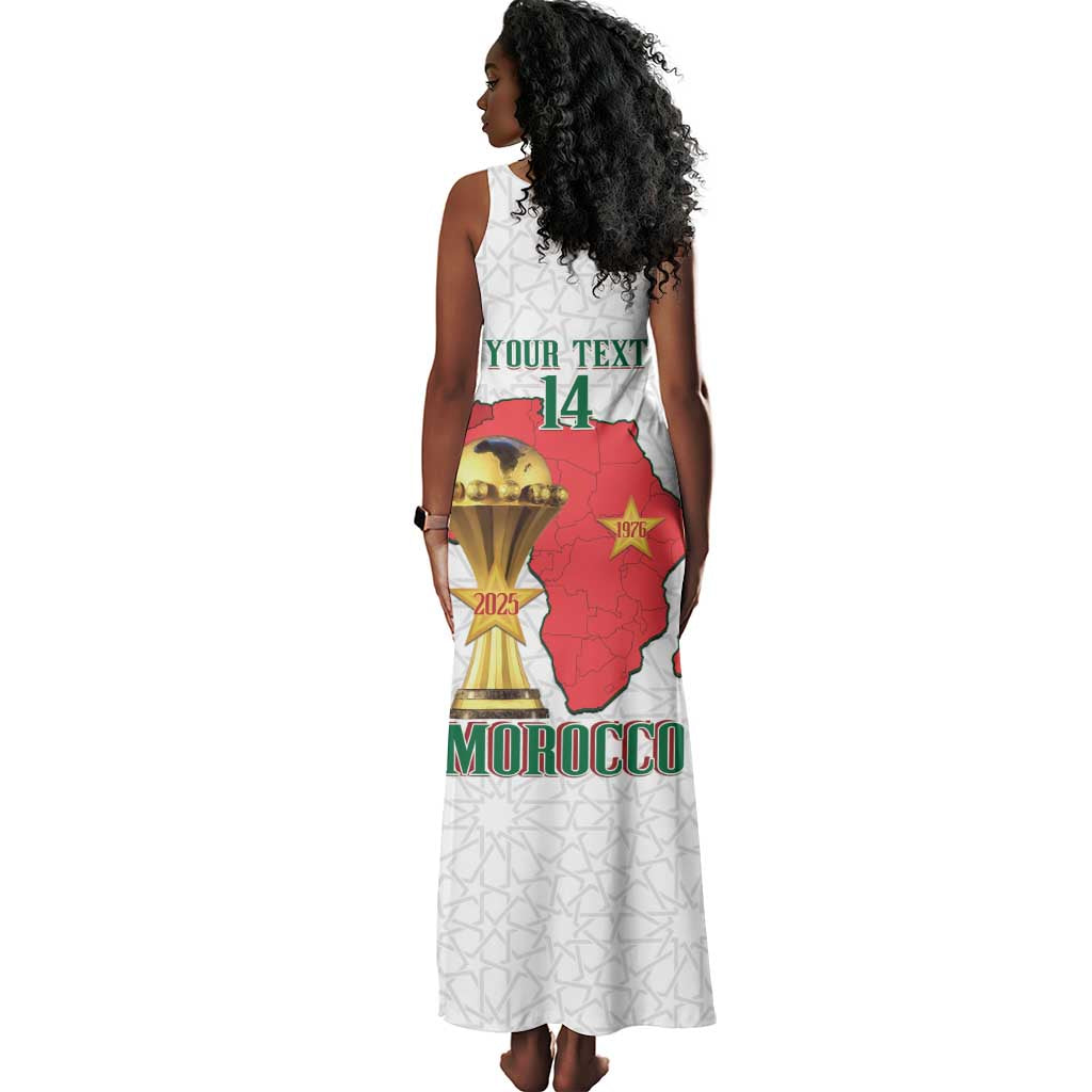 Morocco Football Custom Tank Maxi Dress Atlas Lions Champions African White Islamic Pattern