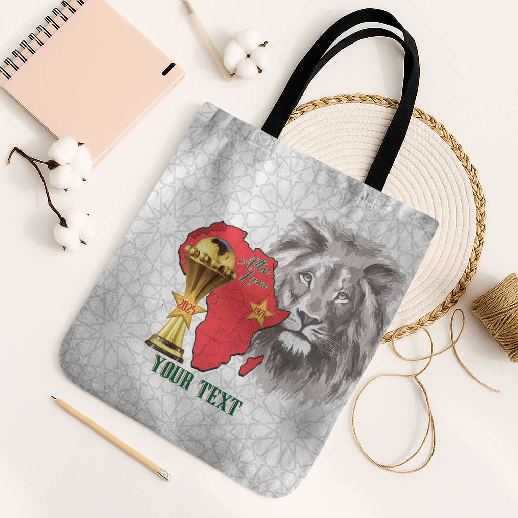 Morocco Football Custom Tote Bag Atlas Lions Champions African White Islamic Pattern