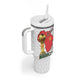 Morocco Football Custom Tumbler With Handle Atlas Lions Champions African White Islamic Pattern