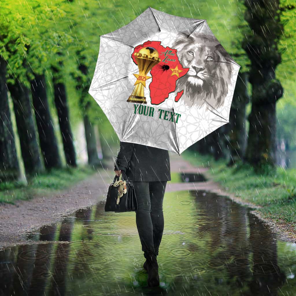 Morocco Football Custom Umbrella Atlas Lions Champions African White Islamic Pattern