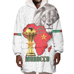 Morocco Football Custom Wearable Blanket Hoodie Atlas Lions Champions African White Islamic Pattern