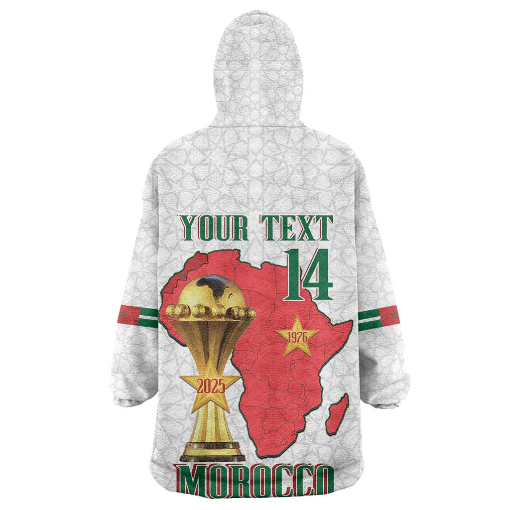 Morocco Football Custom Wearable Blanket Hoodie Atlas Lions Champions African White Islamic Pattern