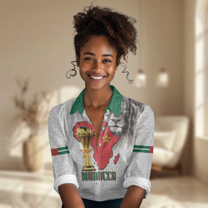 Morocco Football Custom Women Casual Shirt Atlas Lions Champions African White Islamic Pattern