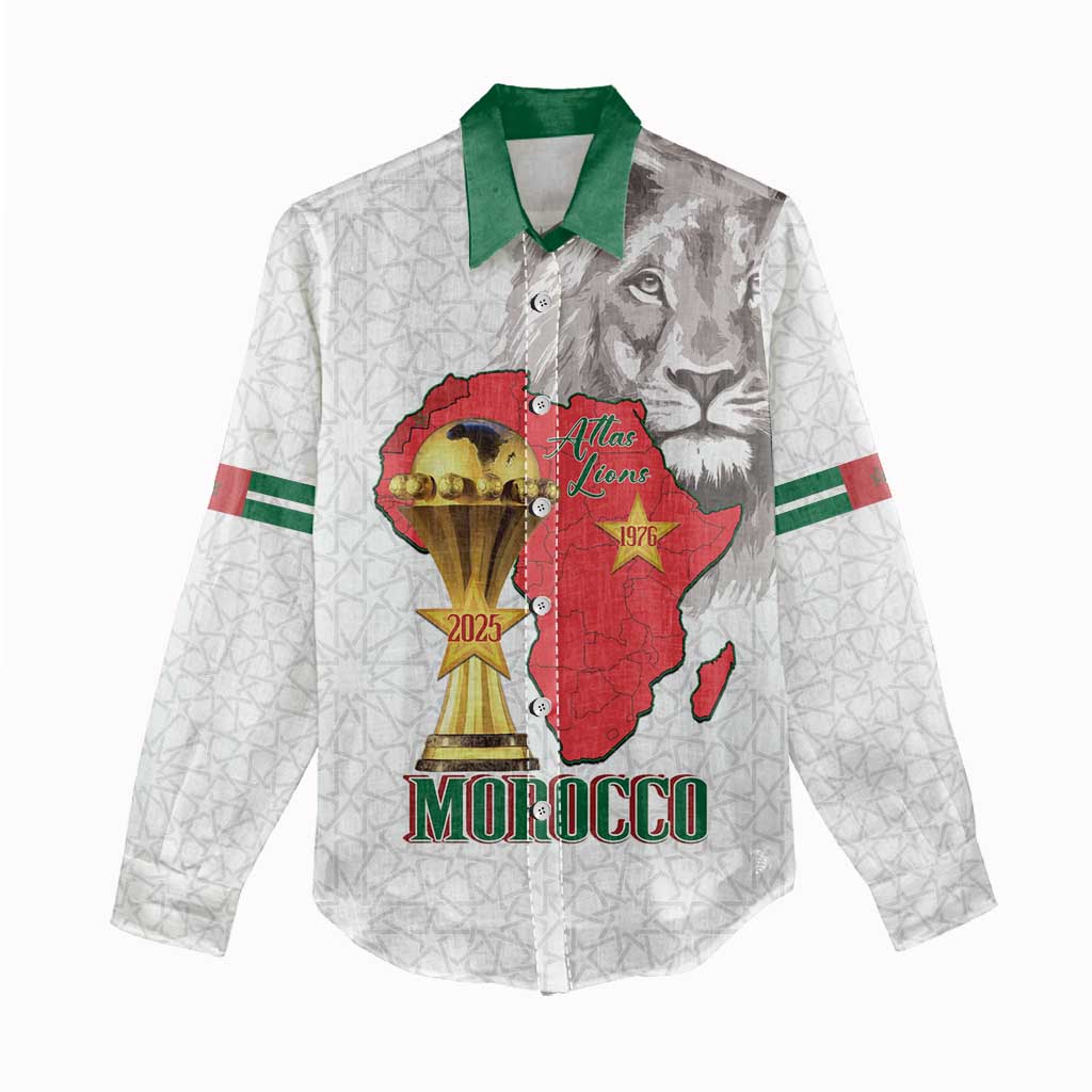 Morocco Football Custom Women Casual Shirt Atlas Lions Champions African White Islamic Pattern