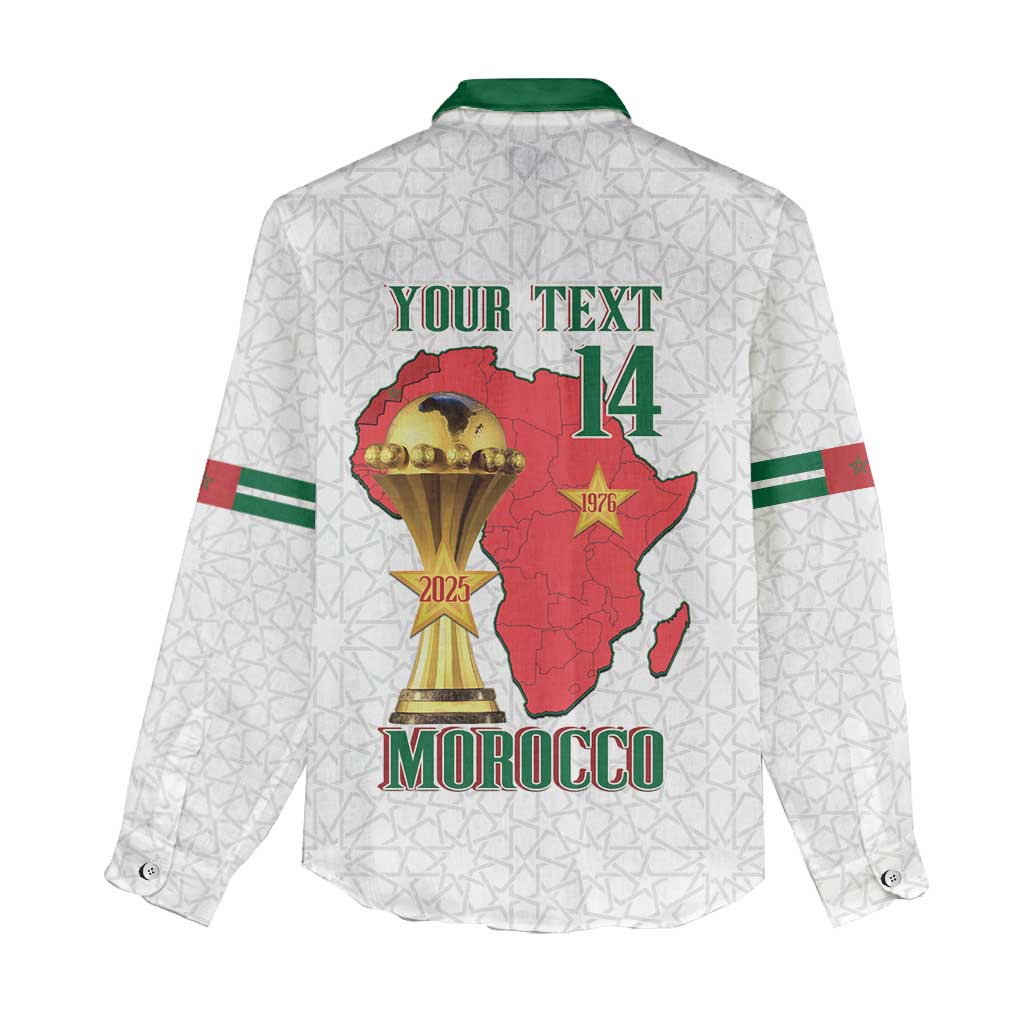 Morocco Football Custom Women Casual Shirt Atlas Lions Champions African White Islamic Pattern