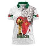 Morocco Football Custom Women Polo Shirt Atlas Lions Champions African White Islamic Pattern
