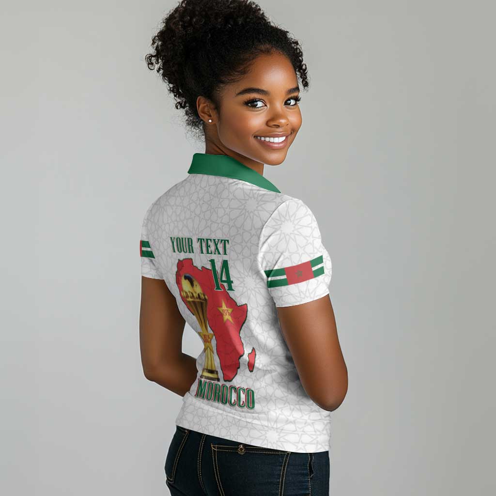Morocco Football Custom Women Polo Shirt Atlas Lions Champions African White Islamic Pattern