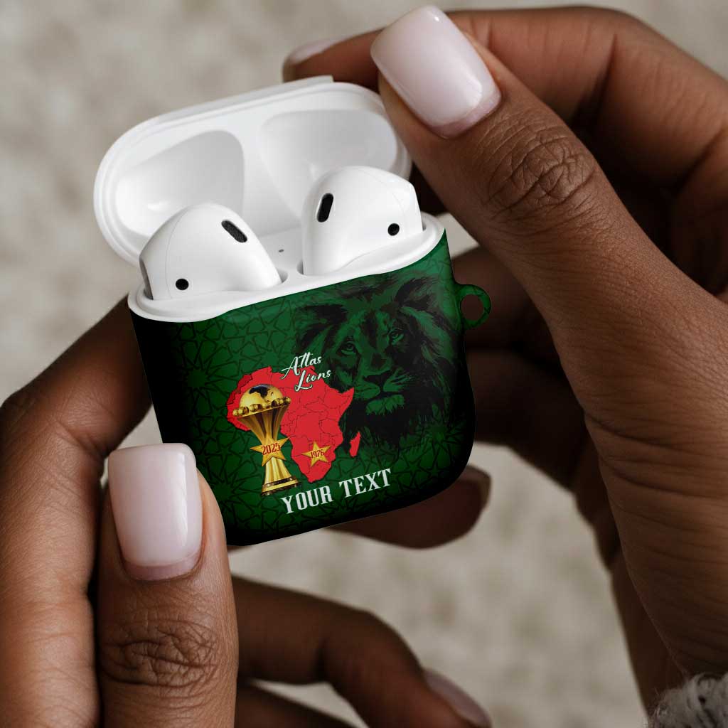 Morocco Football Custom AirPods Case Atlas Lions Champions African Green Islamic Pattern