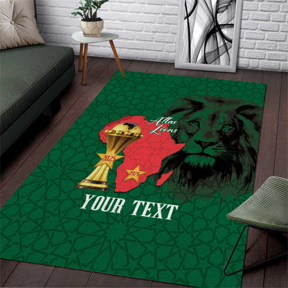 Morocco Football Custom Area Rug Atlas Lions Champions African Green Islamic Pattern