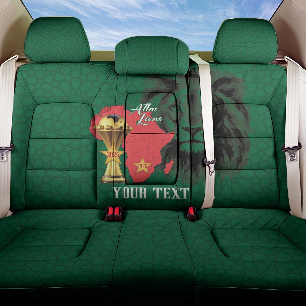 Morocco Football Custom Back Car Seat Cover Atlas Lions Champions African Green Islamic Pattern