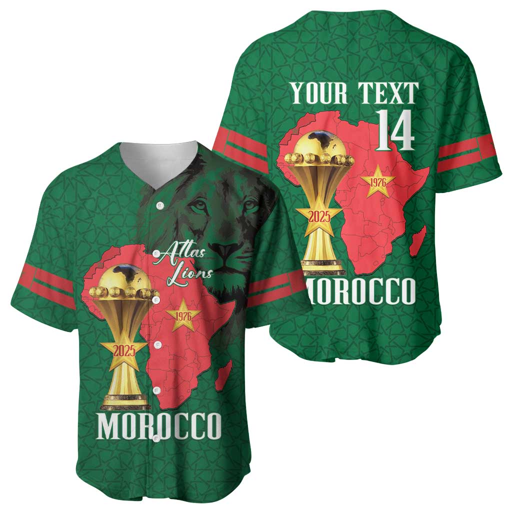 Morocco Football Custom Baseball Jersey Atlas Lions Champions African Green Islamic Pattern