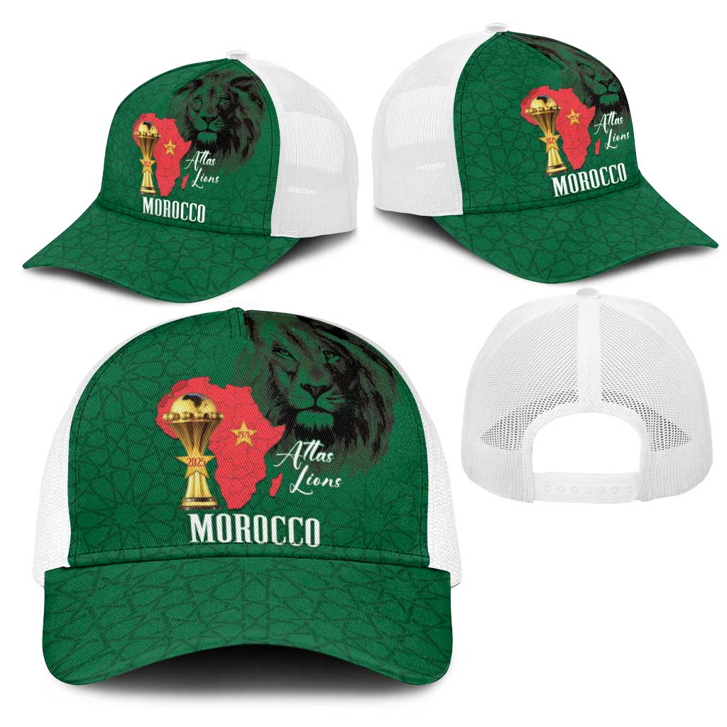 Morocco Football Baseball Net Cap Atlas Lions Champions African Green Islamic Pattern
