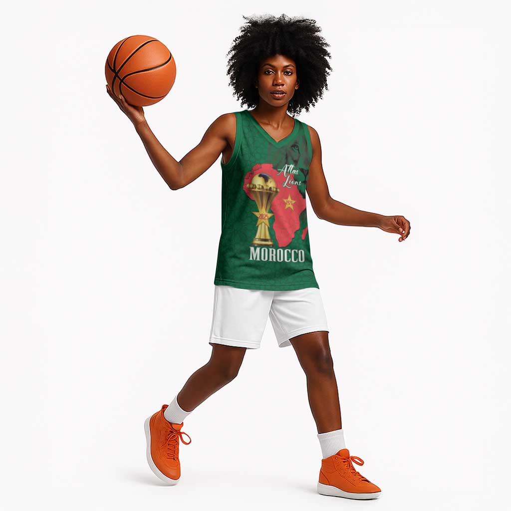 Morocco Football Custom Basketball Jersey Atlas Lions Champions African Green Islamic Pattern