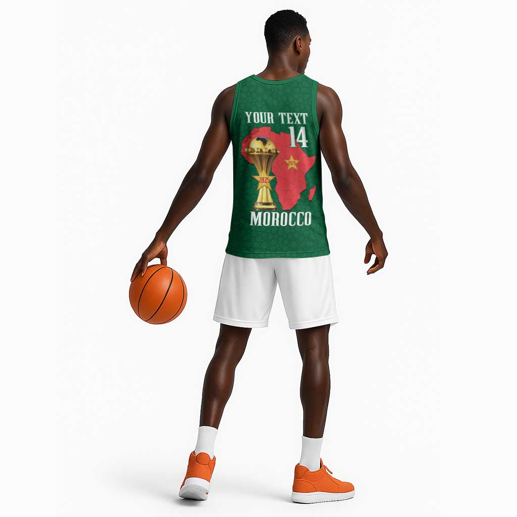 Morocco Football Custom Basketball Jersey Atlas Lions Champions African Green Islamic Pattern