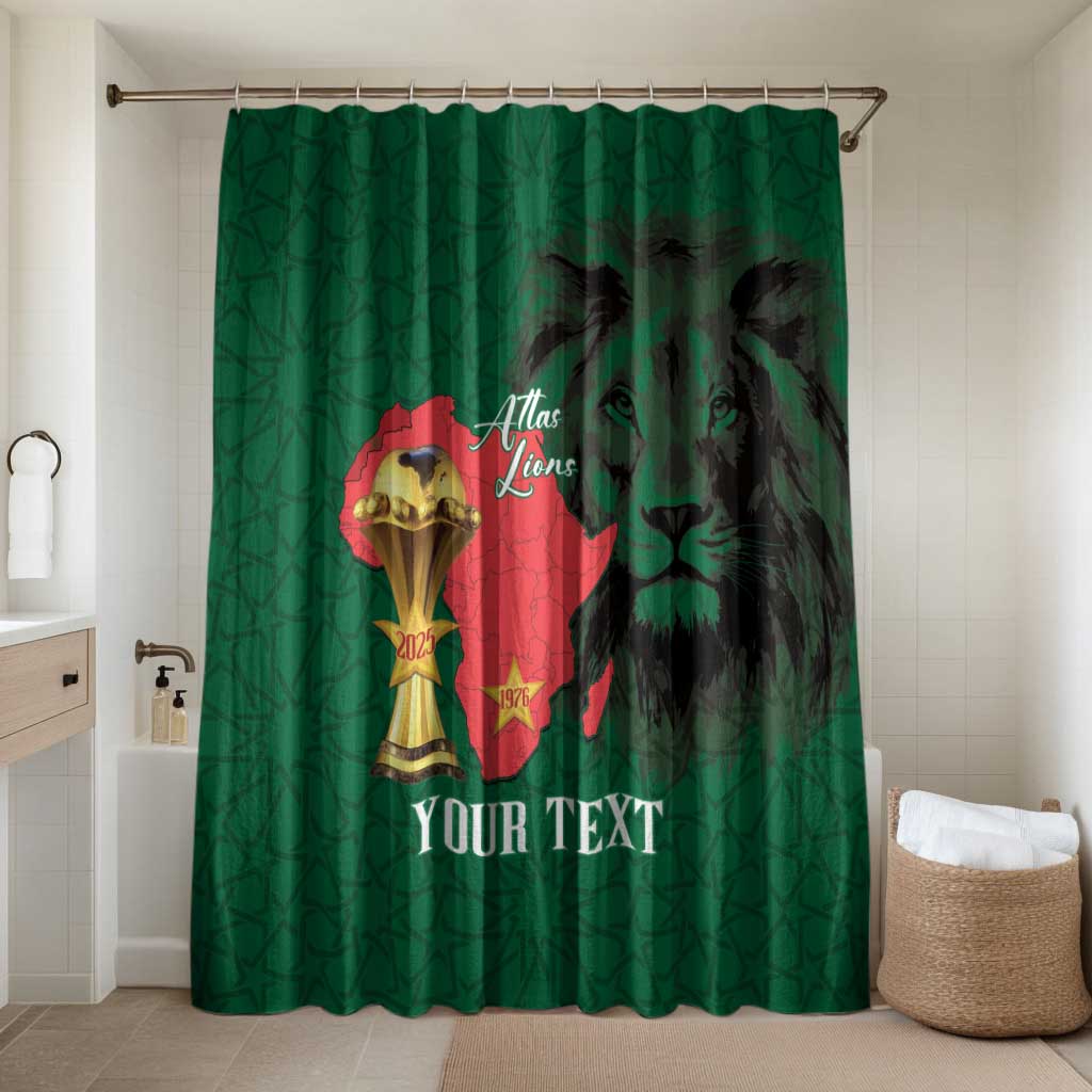Morocco Football Custom Bathroom Set Atlas Lions Champions African Green Islamic Pattern