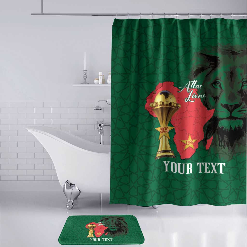 Morocco Football Custom Bathroom Set Atlas Lions Champions African Green Islamic Pattern