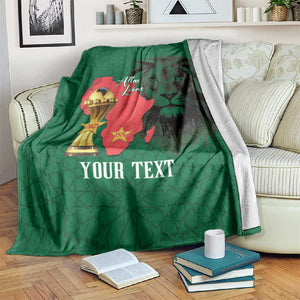 Morocco Football Custom Blanket Atlas Lions Champions African Green Islamic Pattern
