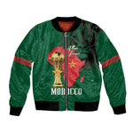 Morocco Football Custom Bomber Jacket Atlas Lions Champions African Green Islamic Pattern
