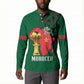 Morocco Football Custom Button Sweatshirt Atlas Lions Champions African Green Islamic Pattern