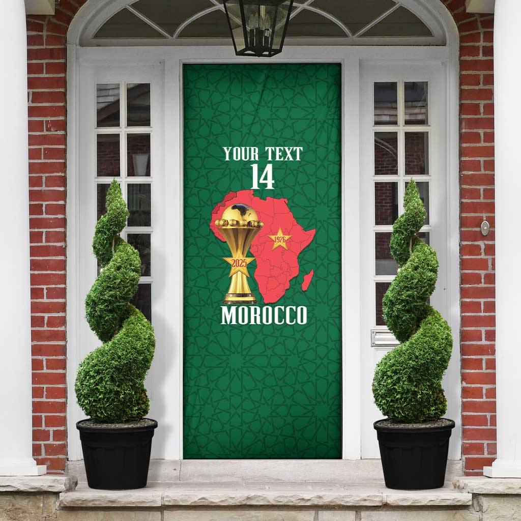 Morocco Football Custom Door Cover Atlas Lions Champions African Green Islamic Pattern