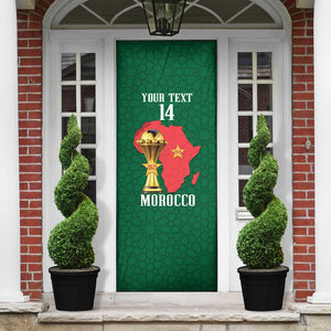 Morocco Football Custom Door Cover Atlas Lions Champions African Green Islamic Pattern