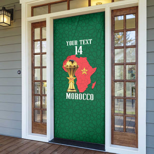 Morocco Football Custom Door Cover Atlas Lions Champions African Green Islamic Pattern