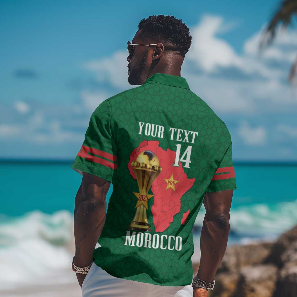 Morocco Football Custom Hawaiian Shirt Atlas Lions Champions African Green Islamic Pattern
