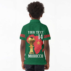 Morocco Football Custom Kid Polo Shirt Atlas Lions Champions African Green Islamic Pattern