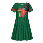 Morocco Football Custom Kid Short Sleeve Dress Atlas Lions Champions African Green Islamic Pattern