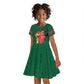 Morocco Football Custom Kid Short Sleeve Dress Atlas Lions Champions African Green Islamic Pattern