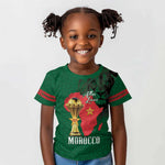 Morocco Football Custom Kid T shirt Atlas Lions Champions African Green Islamic Pattern