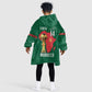 Morocco Football Custom Kid Wearable Blanket Hoodie Atlas Lions Champions African Green Islamic Pattern