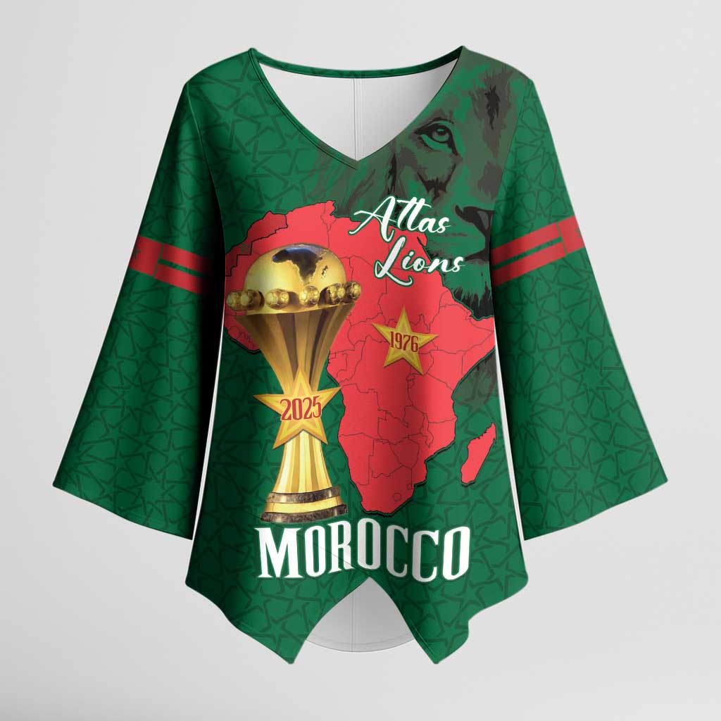 Morocco Football Custom Kimono Sleeve Blouse Atlas Lions Champions African Green Islamic Pattern