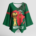 Morocco Football Custom Kimono Sleeve Blouse Atlas Lions Champions African Green Islamic Pattern