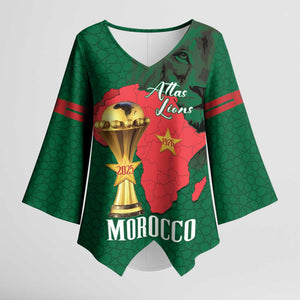 Morocco Football Custom Kimono Sleeve Blouse Atlas Lions Champions African Green Islamic Pattern
