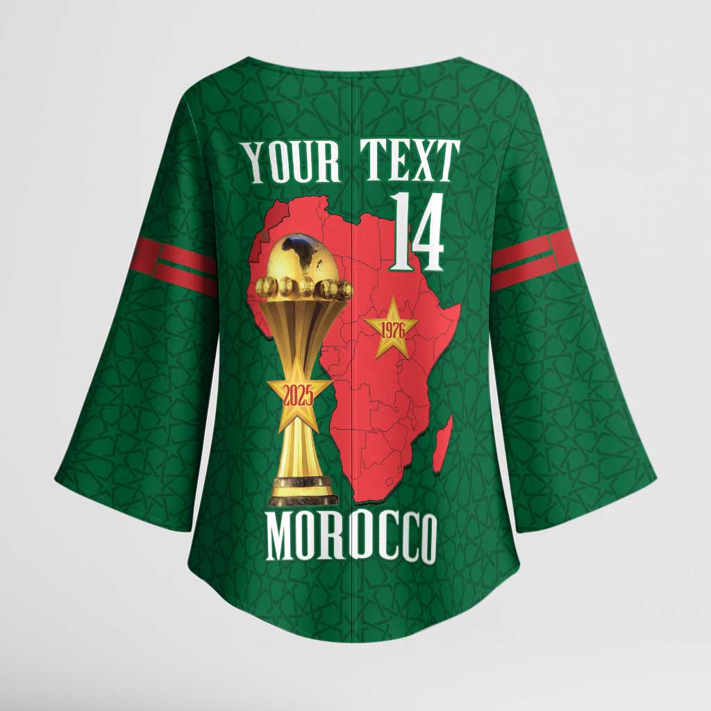 Morocco Football Custom Kimono Sleeve Blouse Atlas Lions Champions African Green Islamic Pattern