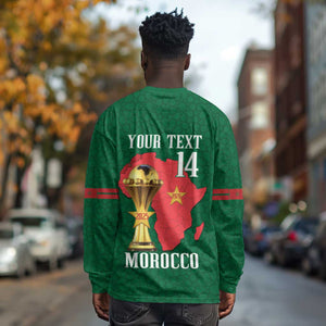 Morocco Football Custom Long Sleeve Shirt Atlas Lions Champions African Green Islamic Pattern