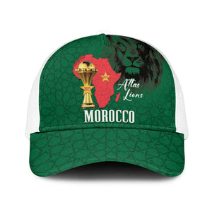 Morocco Football Mesh Trucker Cap Atlas Lions Champions African Green Islamic Pattern