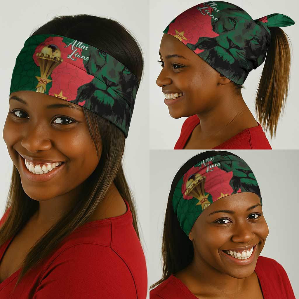 Morocco Football Custom Neck Gaiter Atlas Lions Champions African Green Islamic Pattern