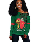 Morocco Football Custom Off Shoulder Sweater Atlas Lions Champions African Green Islamic Pattern