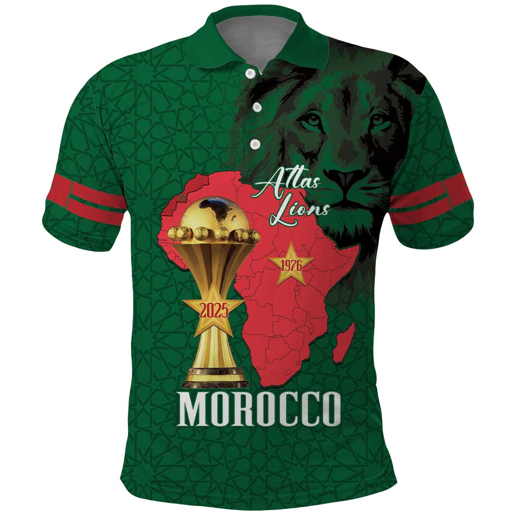 Morocco Football Custom Polo Shirt Atlas Lions Champions African Green Islamic Pattern