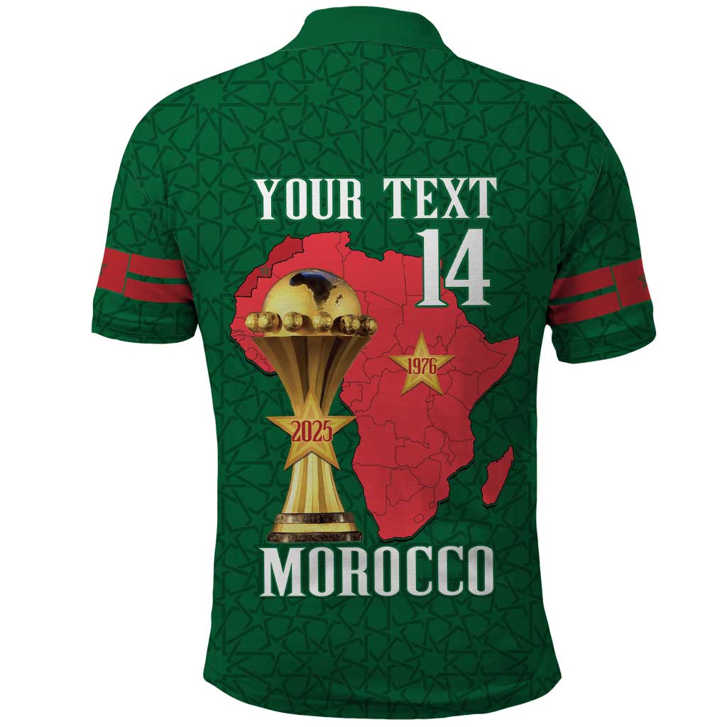 Morocco Football Custom Polo Shirt Atlas Lions Champions African Green Islamic Pattern