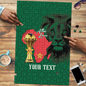 Morocco Football Custom Puzzle Atlas Lions Champions African Green Islamic Pattern