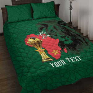 Morocco Football Custom Quilt Bed Set Atlas Lions Champions African Green Islamic Pattern